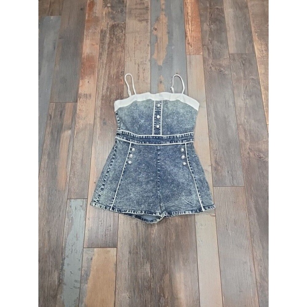 Flying Tomato Denim Adjustable straps Romper shorts Stretchy Large Zipper B28